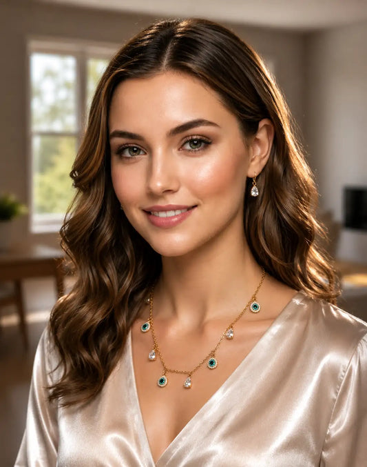 🧿 EVIL EYE TEARDROP DANGLE SET – Sparkle with Style & Positive Energy