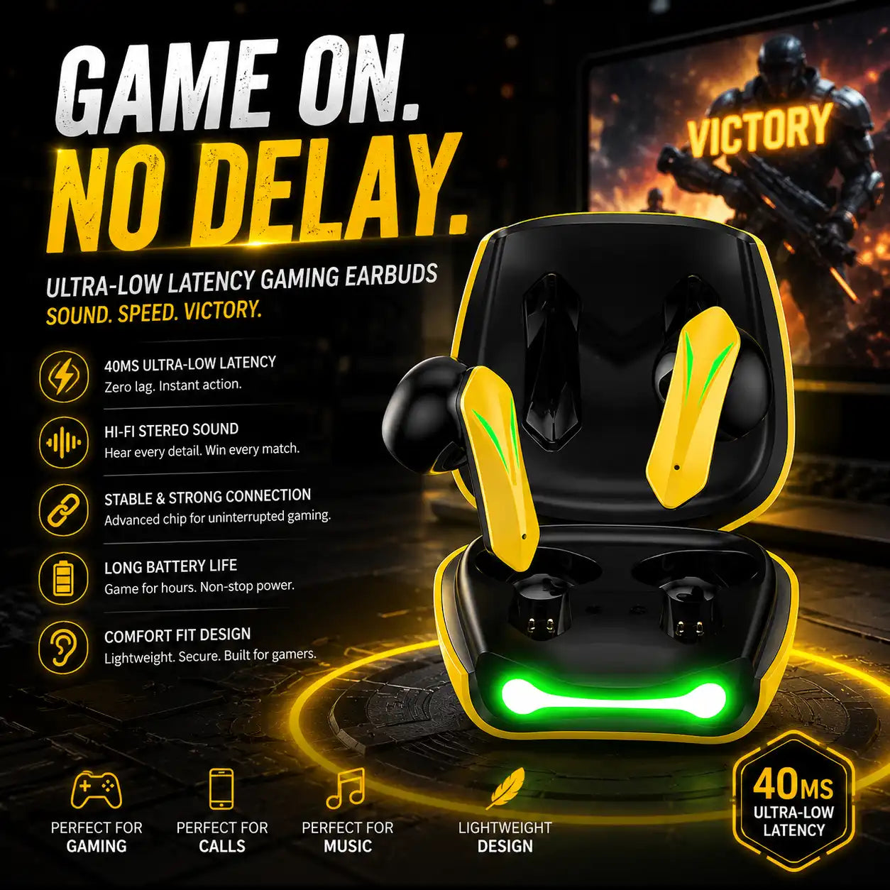 🎮 Wireless Gaming Earbuds – Low Latency Sound, Maximum Performance