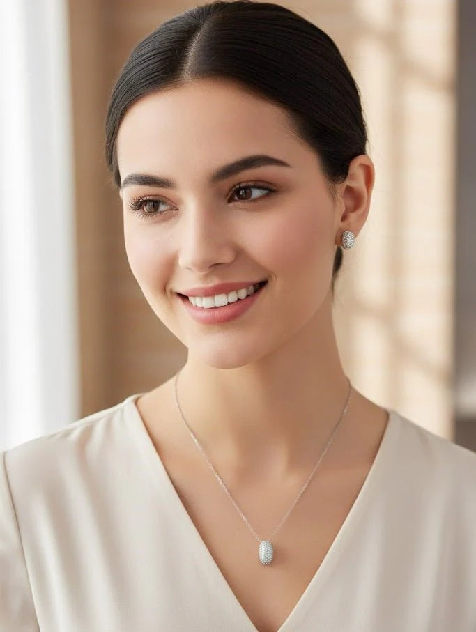 ✨ OVAL SPARKLE CZ PENDANT SET – Timeless Elegance with Diamond-Like Brilliance