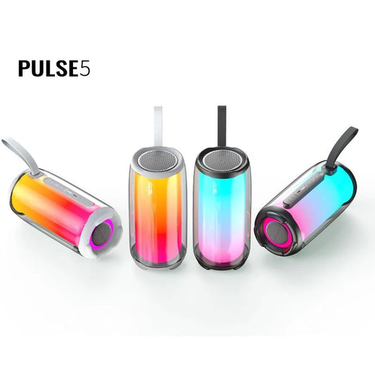 🔊 مكبر صوت Pulse 5 اللاسلكي – عرض ضوئي RGB 360 درجة وجهير قوي
