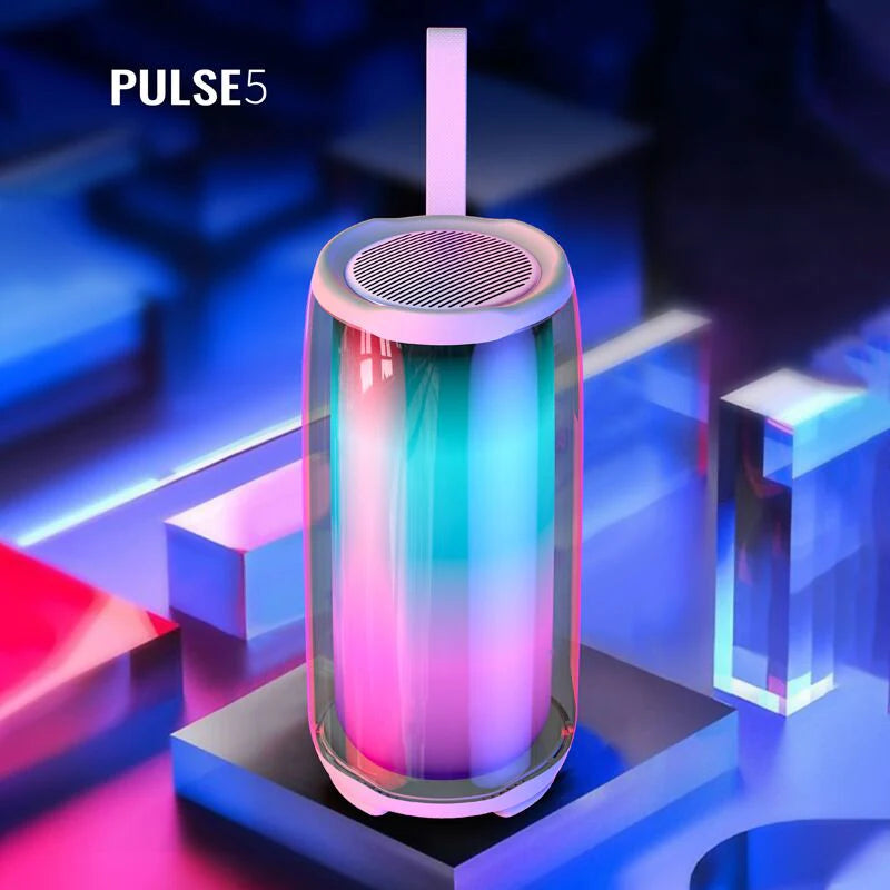 🔊 مكبر صوت Pulse 5 اللاسلكي – عرض ضوئي RGB 360 درجة وجهير قوي