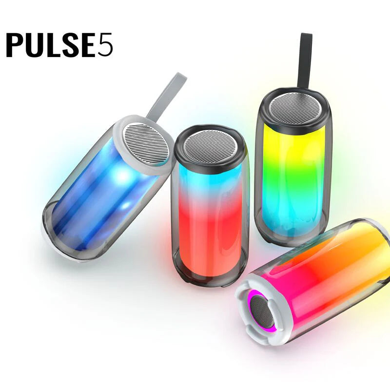 🔊 مكبر صوت Pulse 5 اللاسلكي – عرض ضوئي RGB 360 درجة وجهير قوي