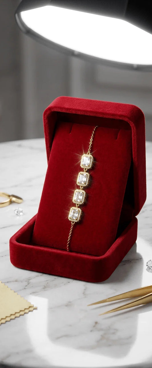 ✨ SQUARE CRYSTAL LINK ADJUSTABLE BRACELET – Modern Elegance with Timeless Sparkle