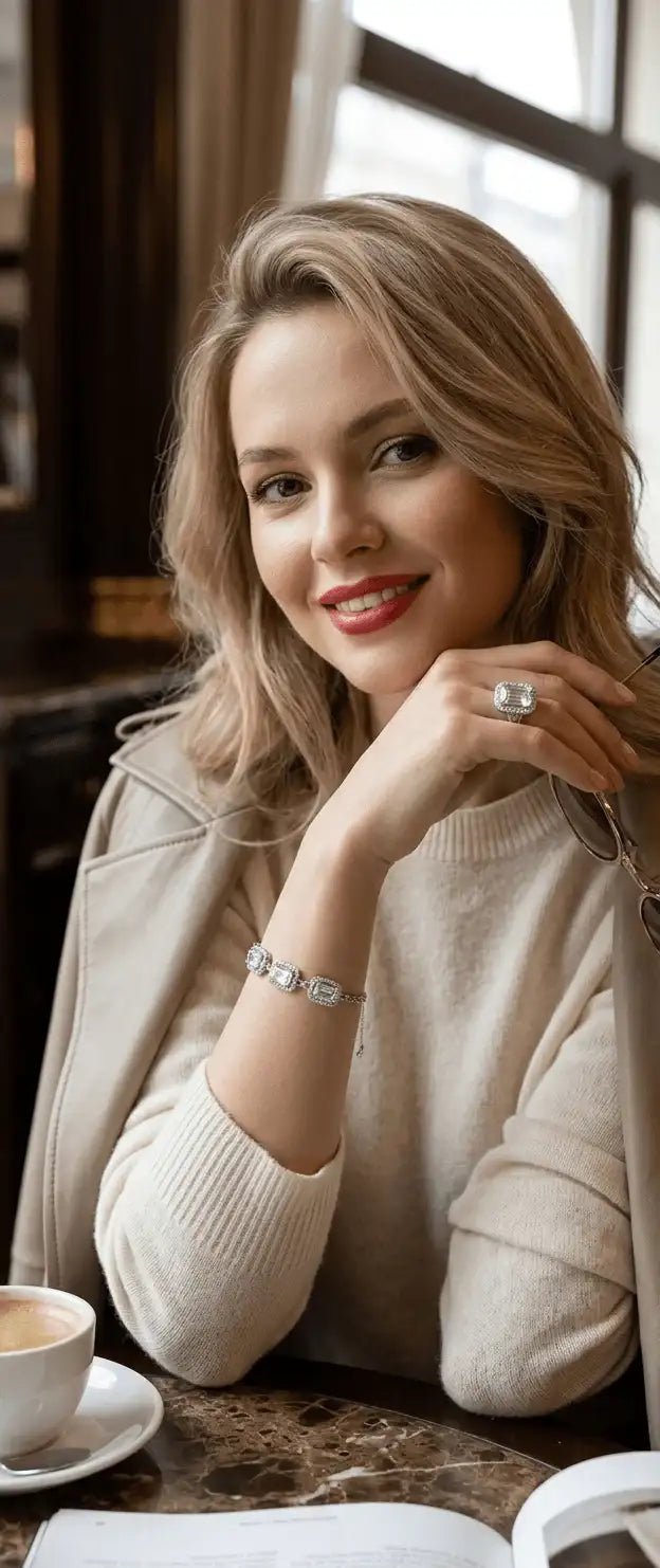 ✨ SQUARE CRYSTAL LINK ADJUSTABLE BRACELET – Modern Elegance with Timeless Sparkle